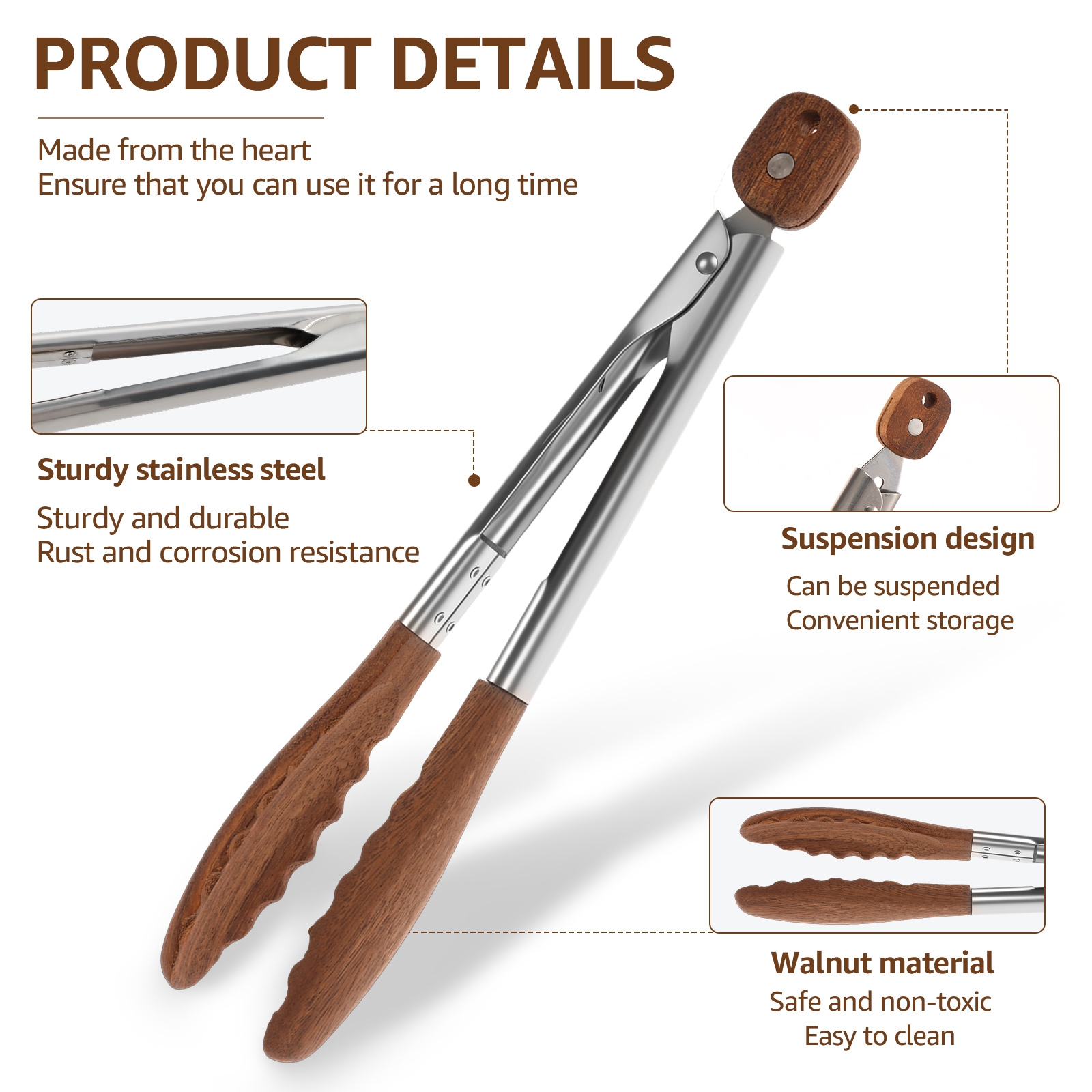 2/3 Pcs Food Tongs Walnut Wood - Kitchen Gadgets Latest ulasan dan harga